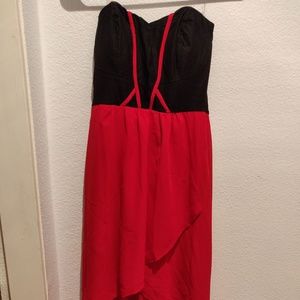 Strapless Black and Red High Low Chiffon Dress